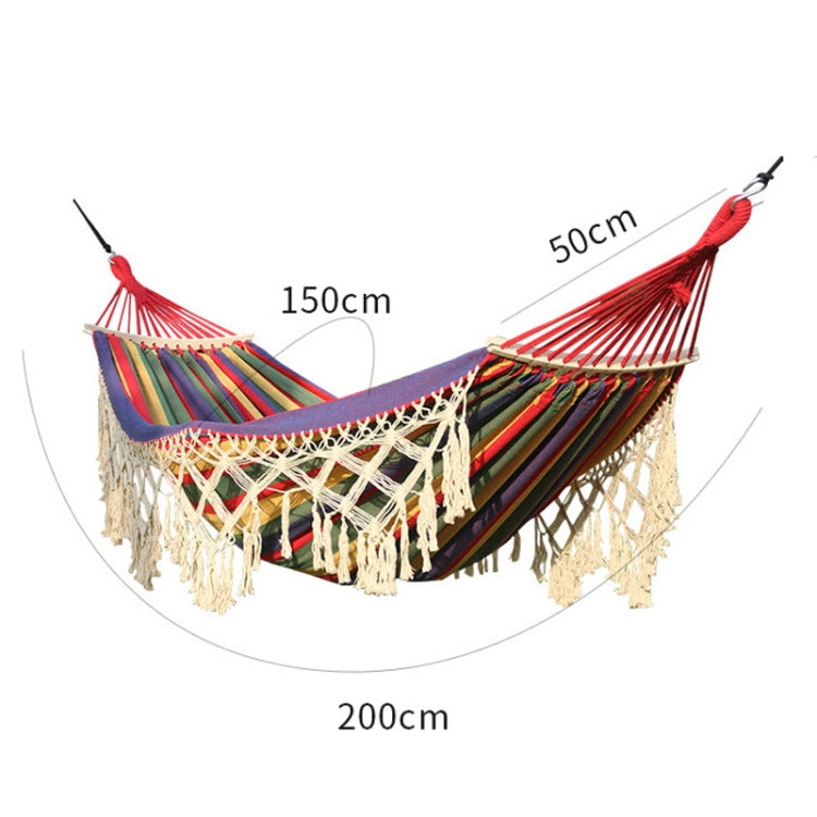 Skanto | 200x150cm Dobbel Utendørs Camping Fringed Canvas Hengekøye med Stang (Hvit)