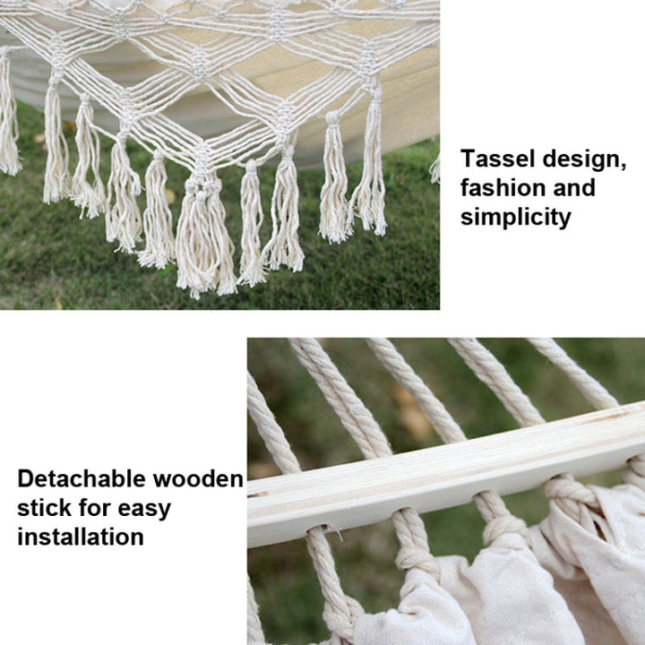 Skanto | 200x150cm Dobbel Utendørs Camping Pompong Lærred Hengekøye med Stang (Rosa Striper)