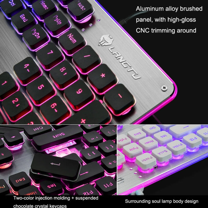 Skanto | LANGTU L1 104 Taster USB Hjemmekontor Film Belyst Kablet Tastatur, Kabel Lengde: 1,6 m (Isblå Lys Svart)