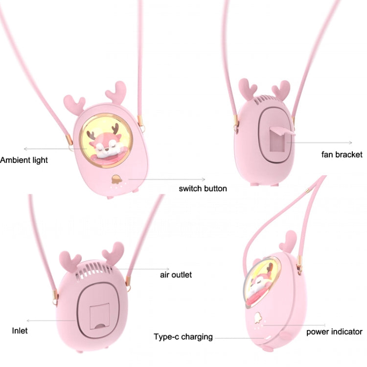 Star Pet Henge Nakke Vifte USB Håndholdt Stille Luminous Vifte (Rosa) | Skanto