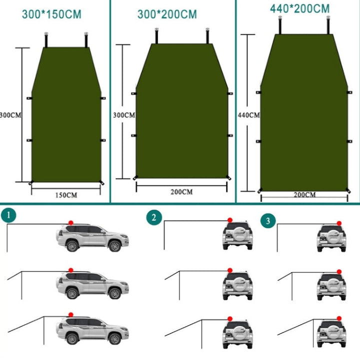 Skanto | Utendørs piknik camping telt ved bilen vanntett solskjerm 200x440cm (mørkegrå)