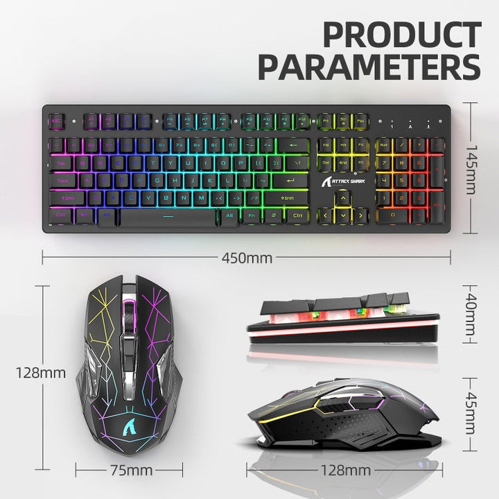Skanto | Attack Shark T3RGB RGB Belyst Trådløst Tastatur og Mus Sett (Svart)