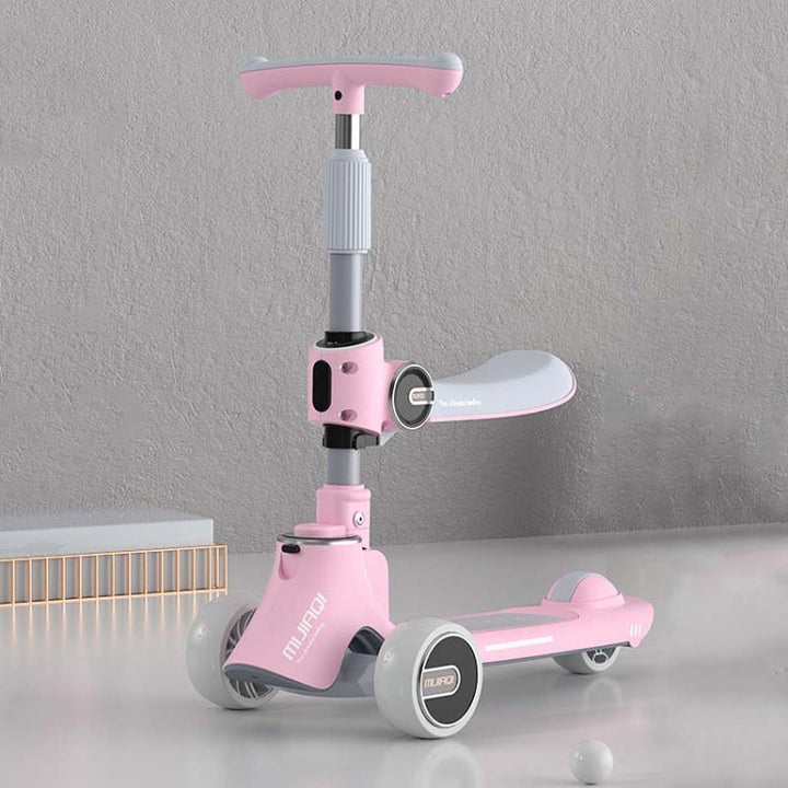 Skanto | MIJIAQI 01 3 I 1 Multifunksjonell Sammenleggbar Barnescooter med Musikk og Lys, Spes: Rosa Sete