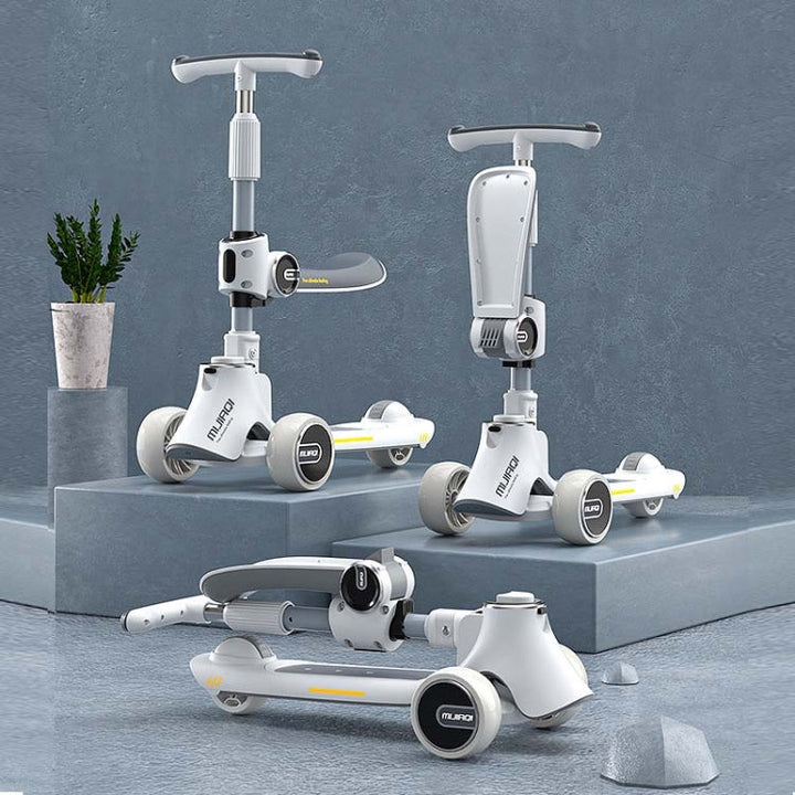 Skanto | MIJIAQI 01 3 I 1 Multifunksjonell Sammenleggbar Barnescooter med Musikk og Lys, Spes: Rosa Sete