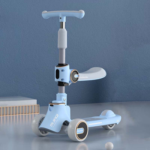 Skanto | MIJIAQI 01 3 I 1 Multifunksjonell Sammenleggbar Barnescooter med Musikk og Lys, Spesifikasjon: Blå Sete