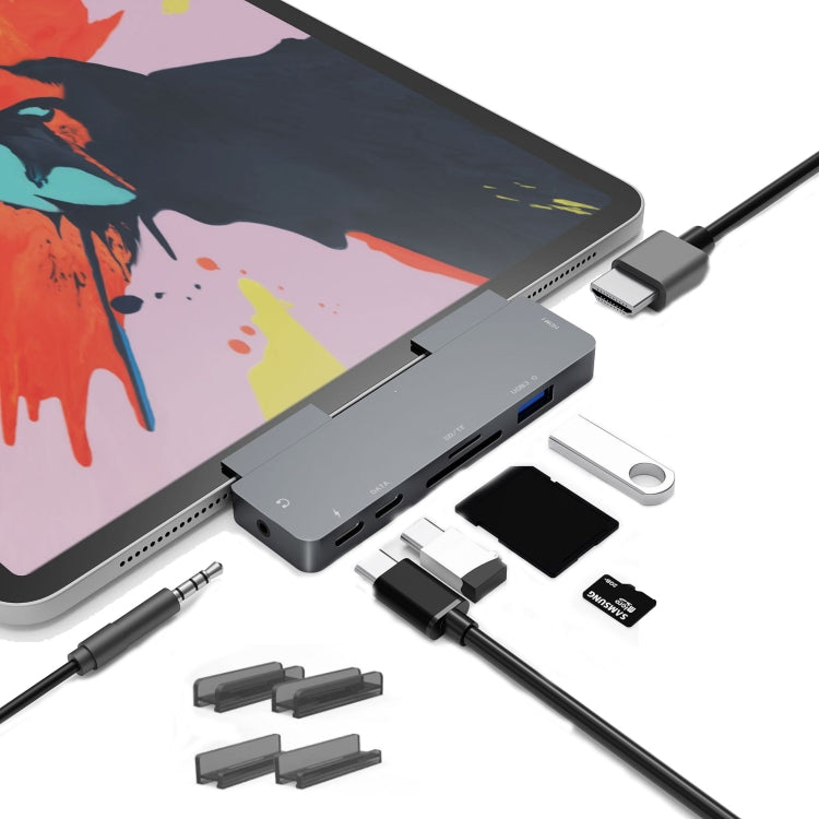 Skanto | For iPad Pro 7-i-1 HDMI 4K + 3.5 mm lyd + SD/TF + 1 USB 3.0 + USB-C/Type-C + PD USB-C dockingstasjon