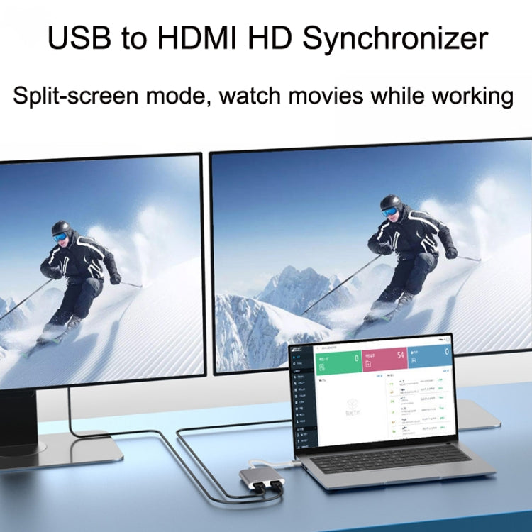 Skanto | USB 3.0 til Dual HDMI Høyoppløsningskonverter 4K USB Samme skjermforlengelse (Grå)