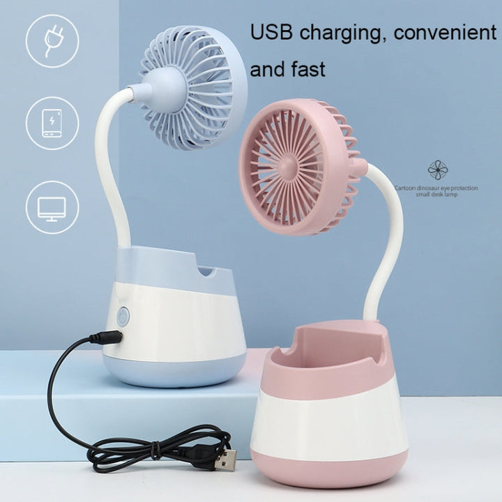 276A USB-ladende skrivebords pennholder vifte med telefonholderfunksjon, dormitory bærbar vifte (Rosa) | Skanto