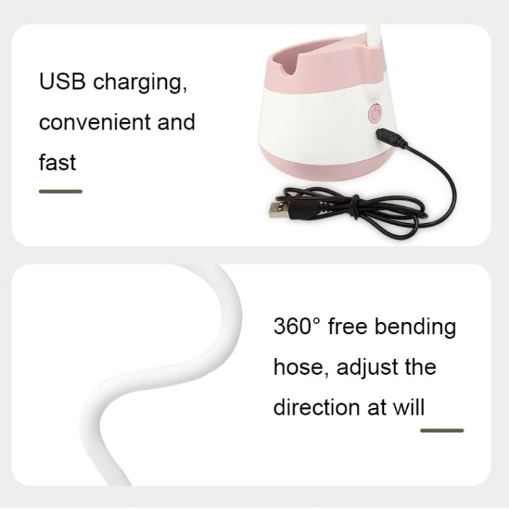 276A USB-ladende skrivebords pennholder vifte med telefonholderfunksjon, dormitory bærbar vifte (Rosa) | Skanto