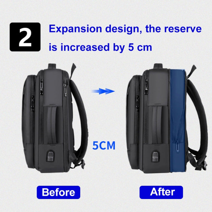 Erweiterbarer, wasserdichter Laptop-ryggsekk for Business med USB-anschluss (Schwarz)
