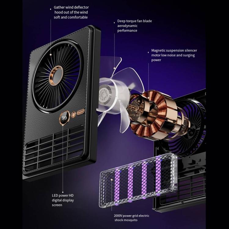 2-i-1 Husholdnings Elektrisk Vifte Myggdreper Lampe LED Digital Bordvifte, Farge: Plug-in Svart | Skanto
