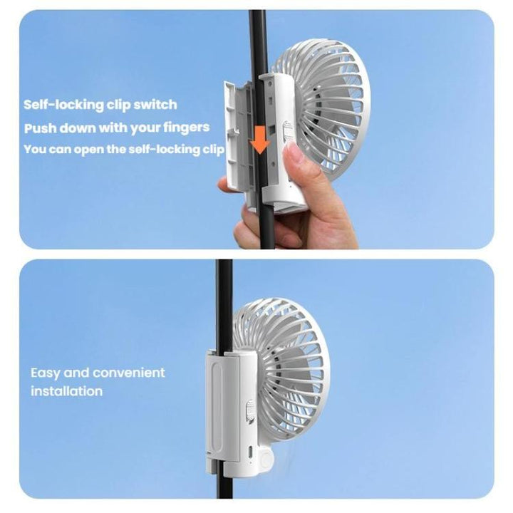 Folding Hanging Umbrella Fan USB Handheld Portable Umbrella Clip Fan Compact Desktop Fan(Black) | Skanto