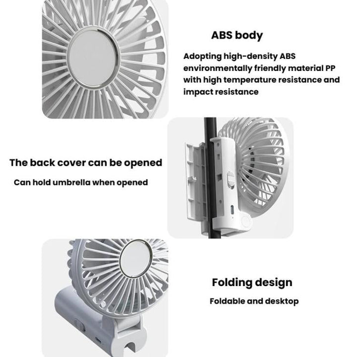 Folding Hanging Umbrella Fan USB Handheld Portable Umbrella Clip Fan Compact Desktop Fan(Black) | Skanto