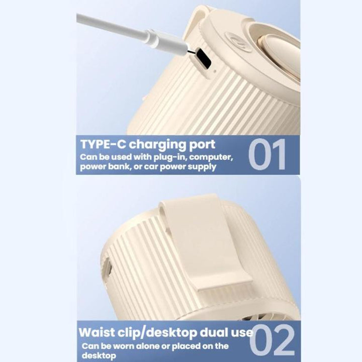 Høyhastighets midjebeltet vifte utendørs klipsvifte USB mini vifte (Hvit) | Skanto