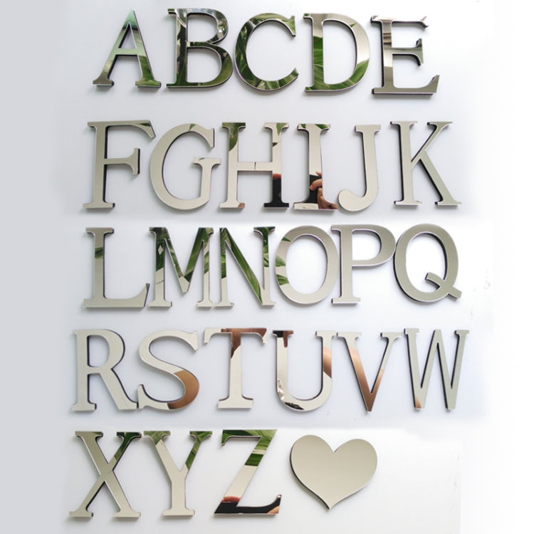 2 PCS Hjemmedekorasjon Kreativ Personlighet Engelsk Bokstav Akryl Speil 3D DIY Veggklistremerker(hjerte)