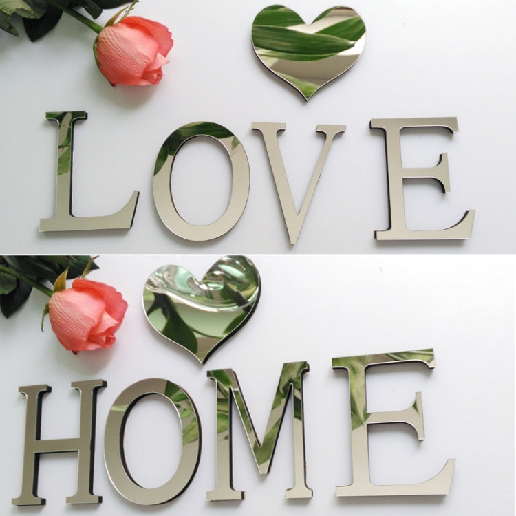2 PCS Hjemmedekorasjon Kreativ Personlighet Engelsk Bokstav Akryl Speil 3D DIY Veggklistremerker(hjerte)