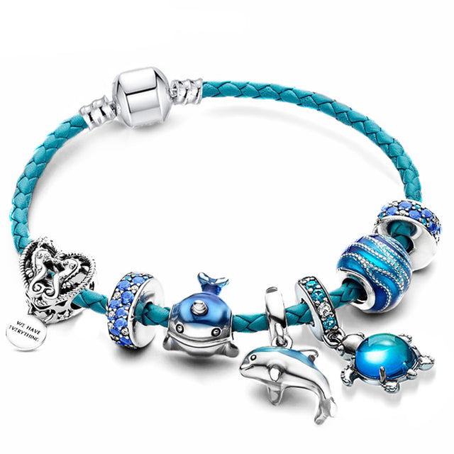 Skanto | Ocean Breeze Armbånd med Charms i Lær og Sølv - Julia