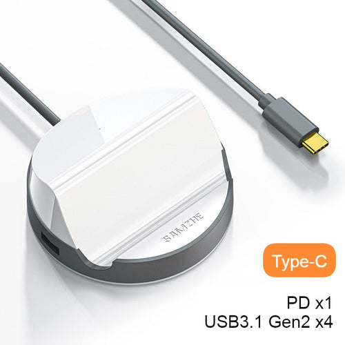Skanto | USB 3.0 Hub med 4 USB-porter og telefonholder, for HHD, flash-minne, vifte, tastatur, mus