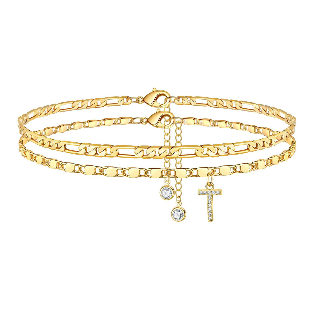 Skanto | 2pc 14k Diamant Bokstav Initial Ankelarmbånd