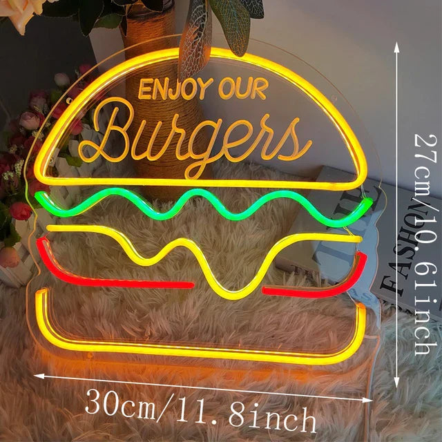 Neon Fast Food Skilt – Lysende Tacos Design, LED Nattlys for Restauranter og Kjøkken | Skanto