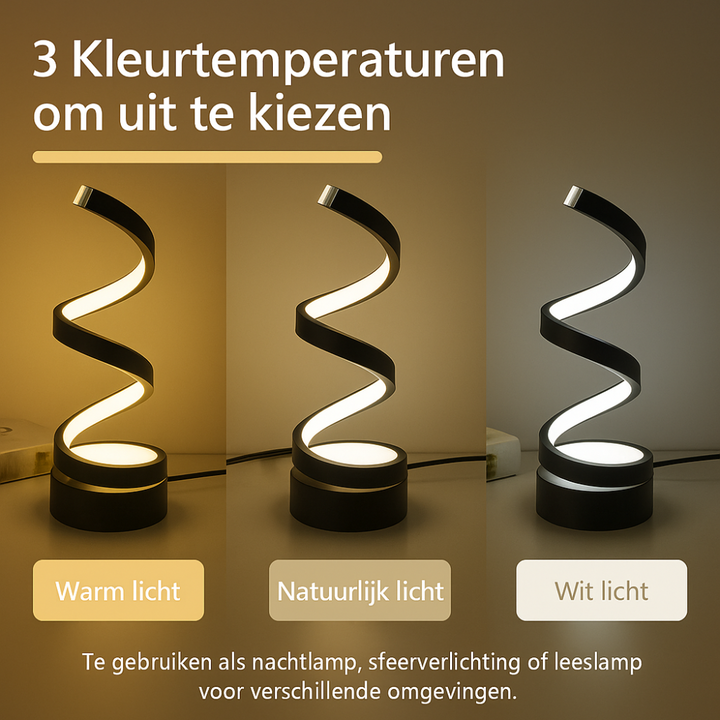 SpiralLight LED Bordlampe med Dimbar Belysning og Berøringskontroll | Skanto