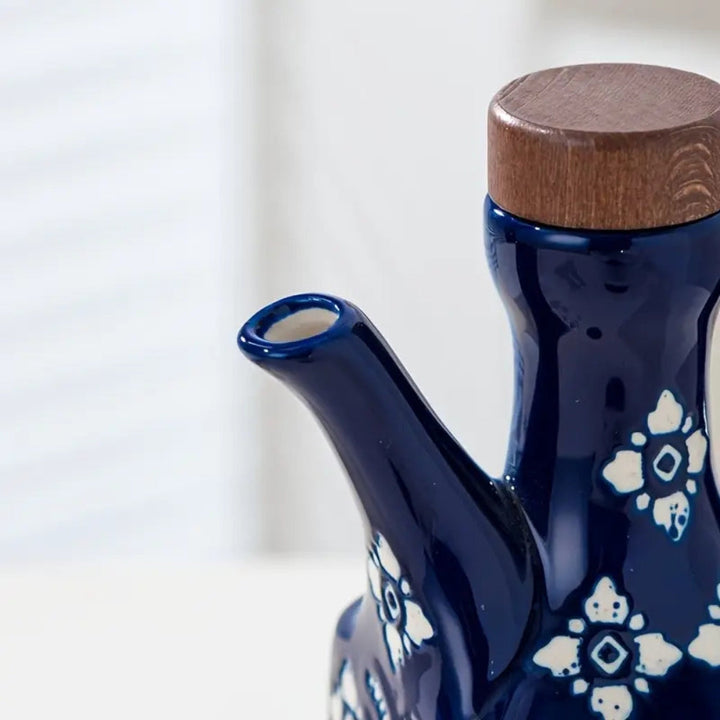 Skanto | Talavera keramisk olje dispenserflaske med trelokk