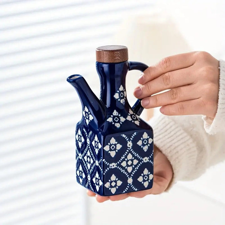 Skanto | Talavera keramisk olje dispenserflaske med trelokk