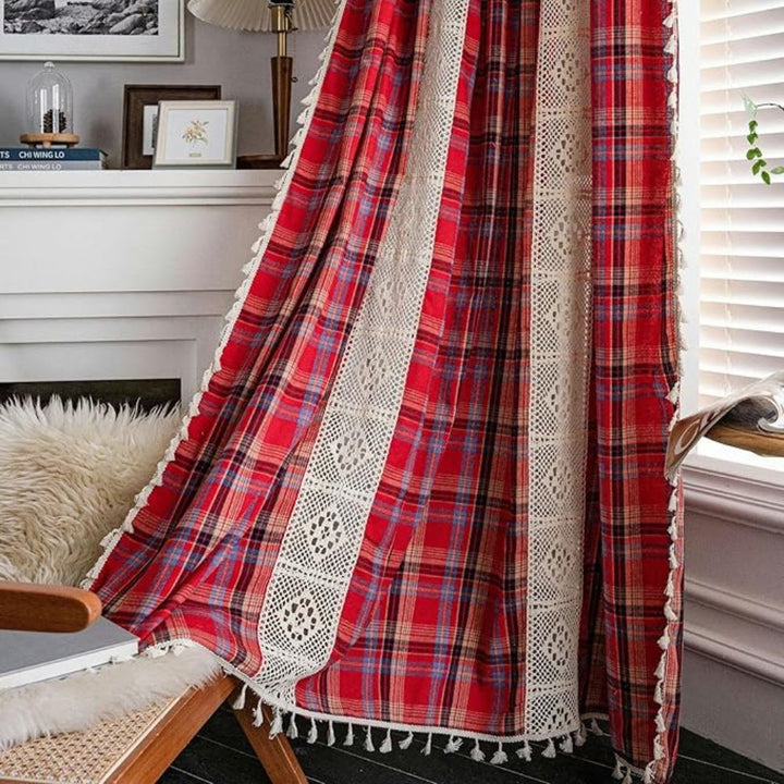 Skanto | Tartan Heklet Blonde Fringet Gardin