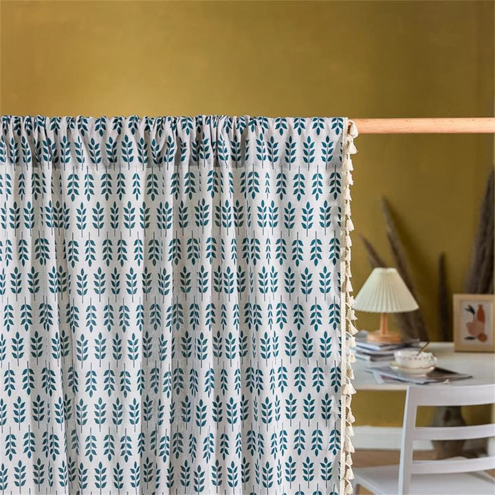 Skanto | Teal Blue Leaves Semi Sheer Gardiner