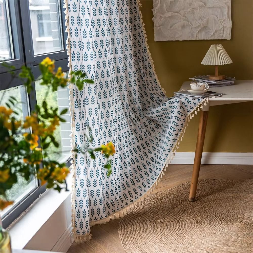 Skanto | Teal Blue Leaves Semi Sheer Gardiner