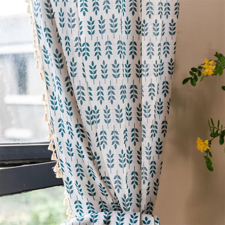 Skanto | Teal Blue Leaves Semi Sheer Gardiner