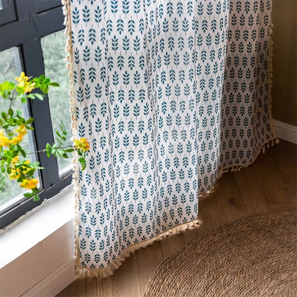 Skanto | Teal Blue Leaves Semi Sheer Gardiner