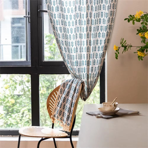 Skanto | Teal Blue Leaves Semi Sheer Gardiner