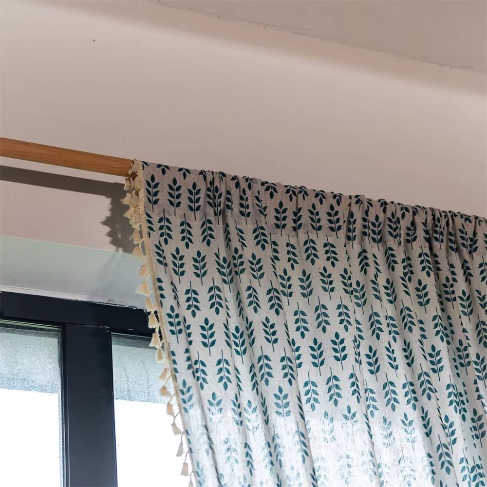 Skanto | Teal Blue Leaves Semi Sheer Gardiner