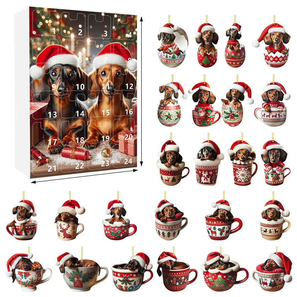 Skanto | Dachsund Adventskalender 2024 – 24 Dager Jule Nedtelling med Morsomme Figurer for Hundeeiere