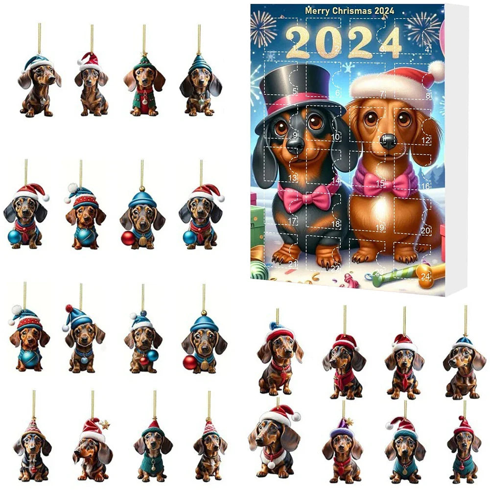 Skanto | Dachsund Adventskalender 2024 – 24 Dager Jule Nedtelling med Morsomme Figurer for Hundeeiere