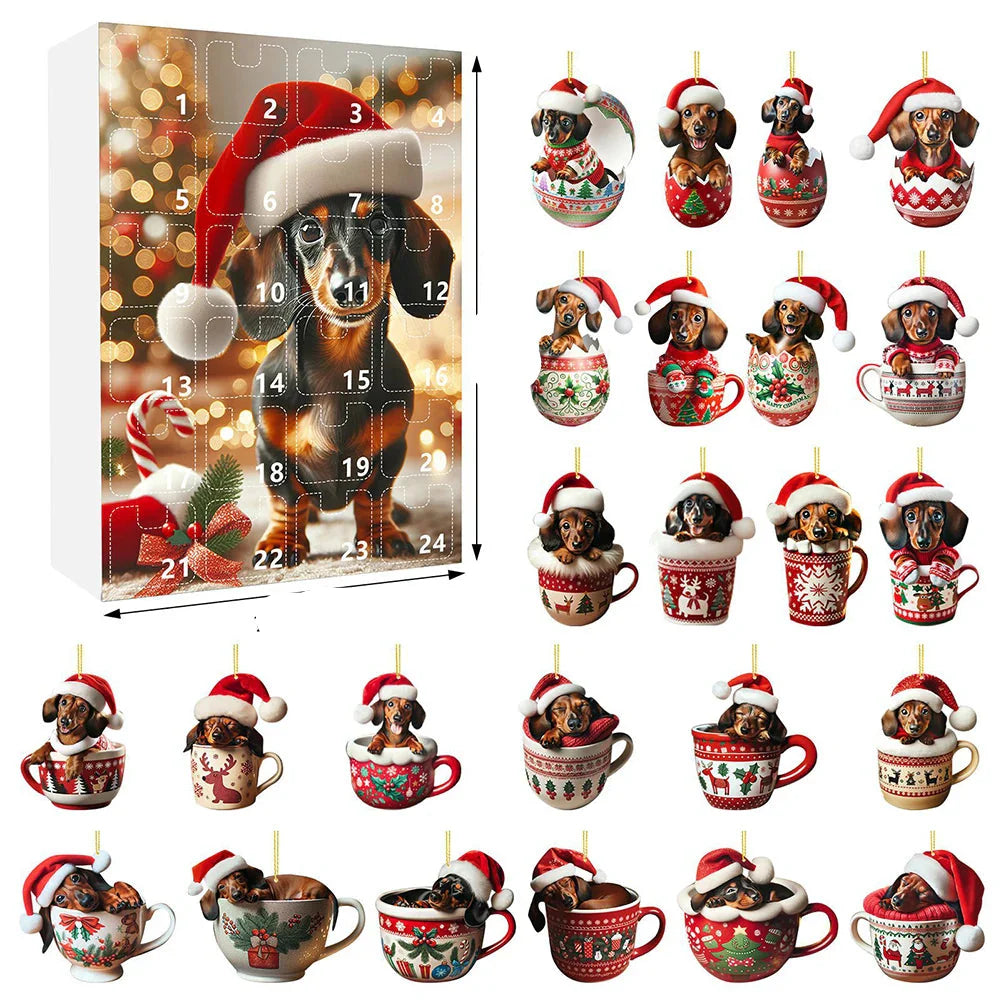 Skanto | Dachsund Adventskalender 2024 – 24 Dager Jule Nedtelling med Morsomme Figurer for Hundeeiere