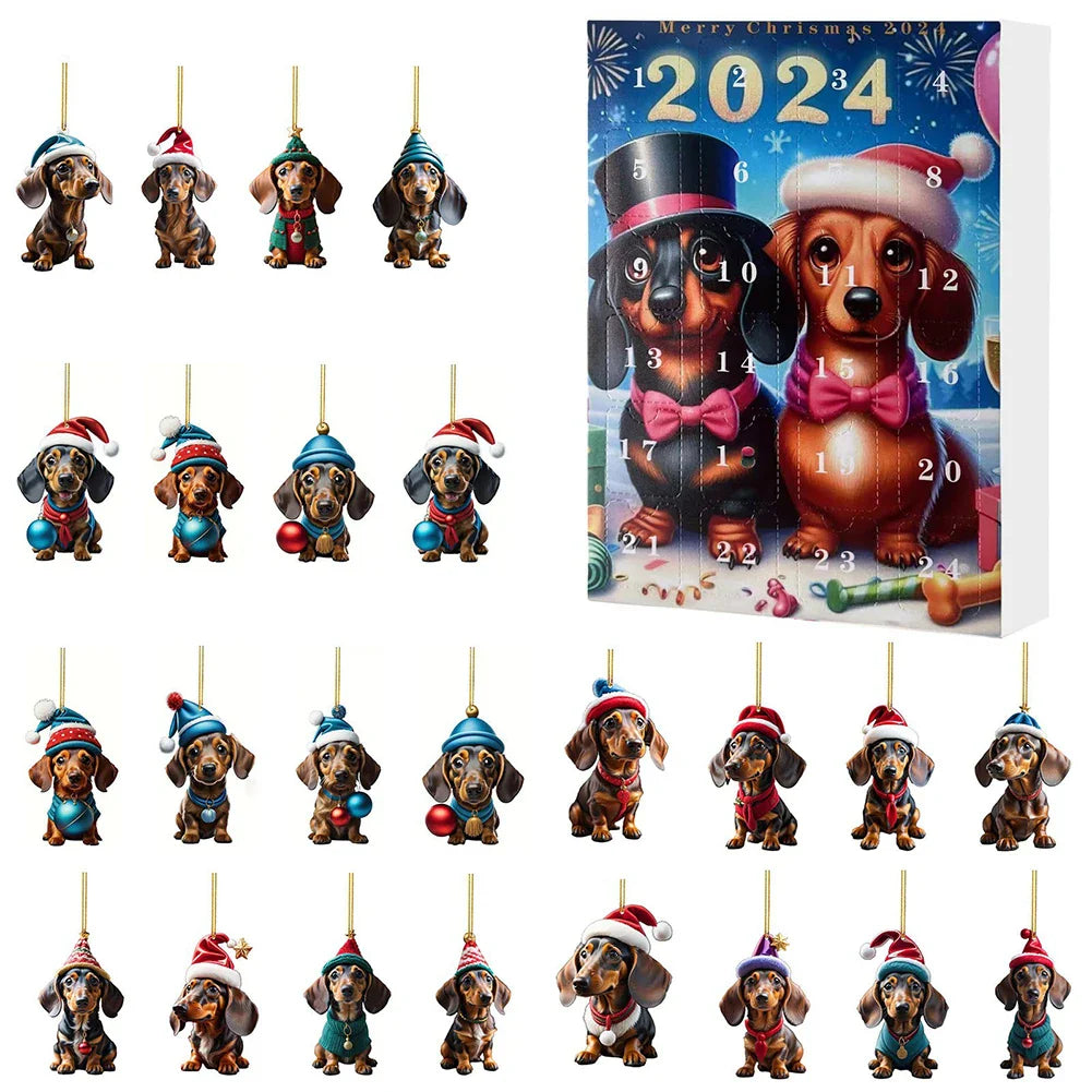 Skanto | Dachsund Adventskalender 2024 – 24 Dager Jule Nedtelling med Morsomme Figurer for Hundeeiere