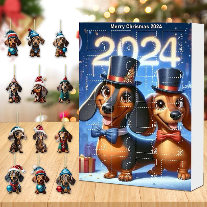 Skanto | Dachsund Adventskalender 2024 – 24 Dager Jule Nedtelling med Morsomme Figurer for Hundeeiere