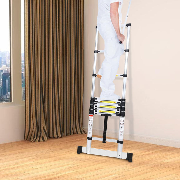 Teleskopisk stige Aluminium Belastning kapasitet opp til 150kg 2.6m-5m med stabilisator | Skanto