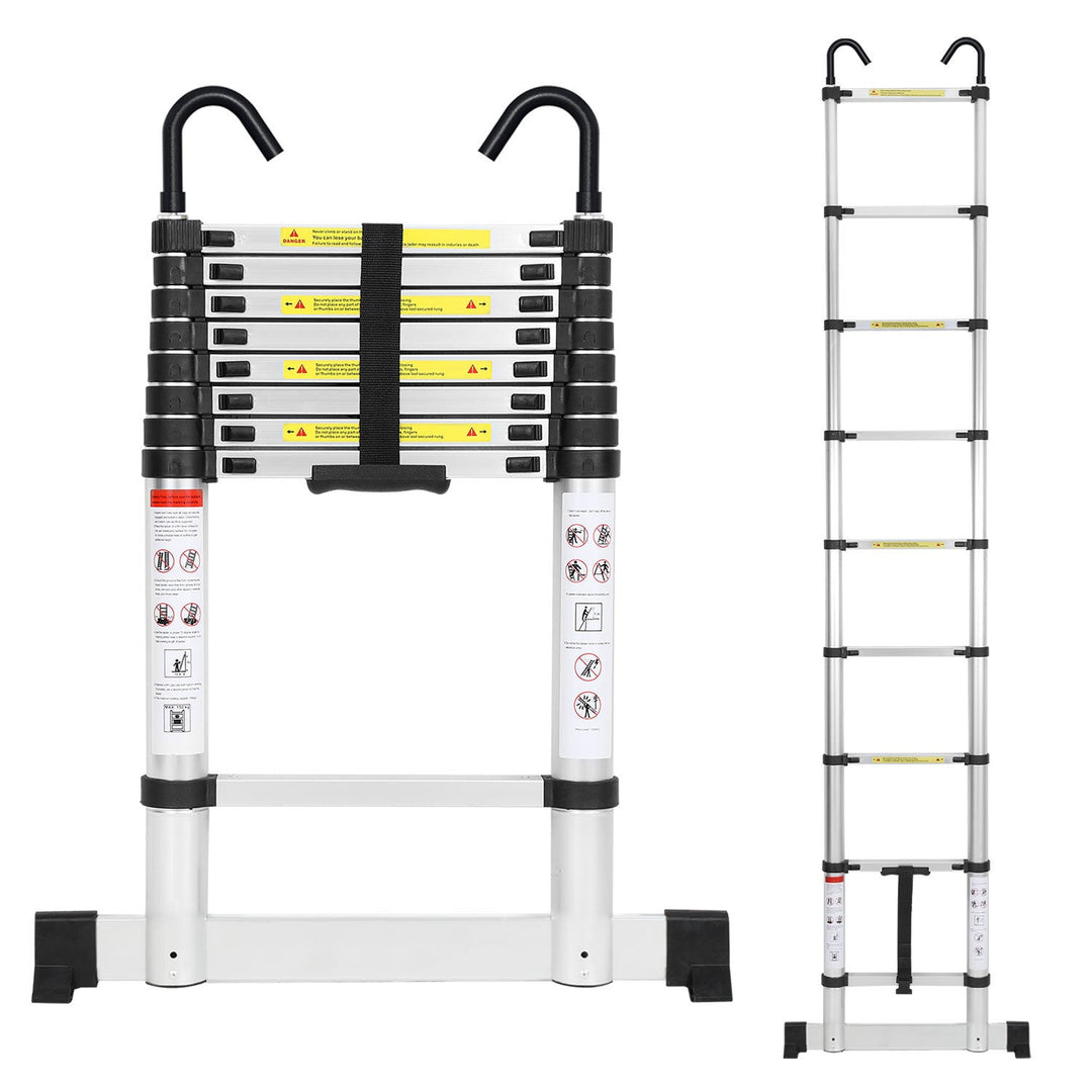 Telescopisk stige med 2 avtakbare kroker med stabilisator | Skanto