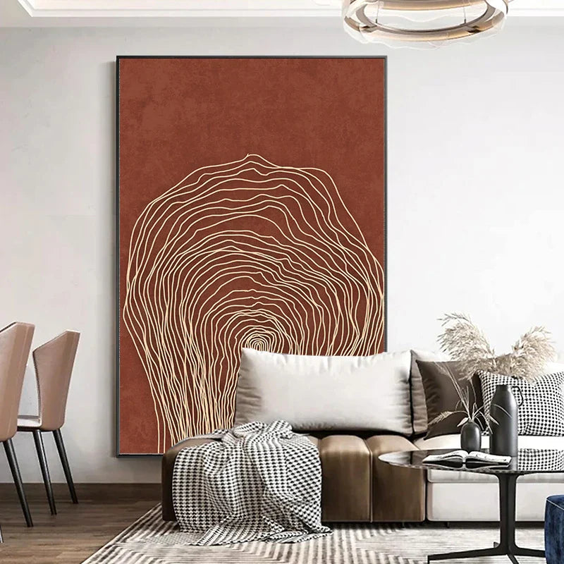 Terracotta Contours Abstrakt Minimalistisk Estetikk Veggkunst Kunstnerisk Lerretstrykk for moderne Leilighet Oppholdsrom Foyer Hjemmekontor Dekor | Skanto