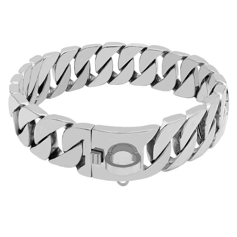 Skanto | KrachtNeck Metall Hundehalsbånd – Robust Rustfritt Stål Halsbånd for Store Hunder