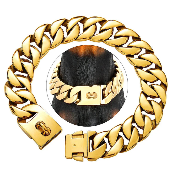 Skanto | KrachtNeck Metall Hundehalsbånd – Robust Rustfritt Stål Halsbånd for Store Hunder