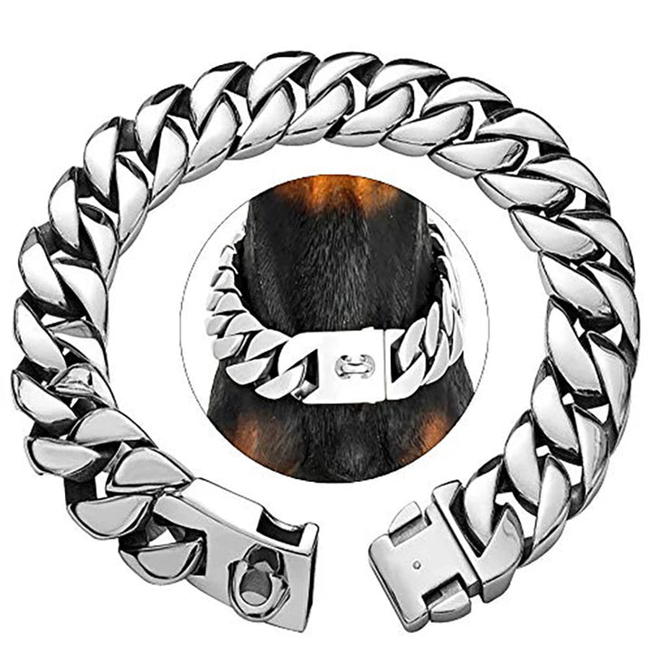 Skanto | Styrke Hals Metall Hundehalsbånd – Solid Rustfritt Stål Halsbånd for Store Hunder
