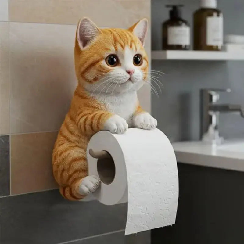 Skanto | CatCharm Toalettpapirholder – Lekfull Veggholder med Harpikskatt Hode