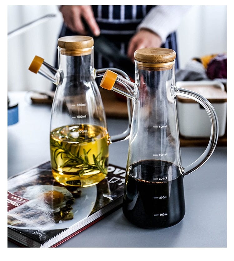 Transparent glassolje flaske med håndtak | Skanto