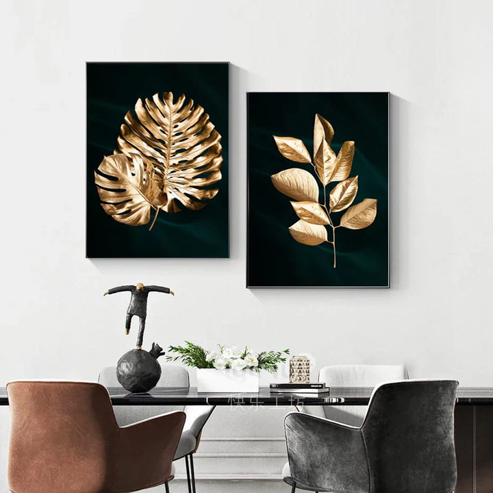 Tropisk Botanikk Eksotiske Gyldne Palmeblader Veggkunst Finesse Kunst Lerretstrykk Bilder For Stue Spisestue Nordisk Boliginnredning | Skanto