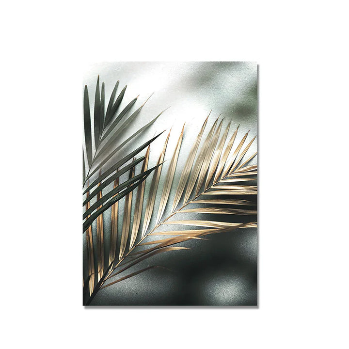 Tropisk grønn Gyldne palmeblader veggkunst Fine Art lerretsutskrifter Moderne botanikk plakatbilder for stue spisestue dekor | Skanto