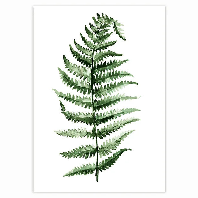 Tropiske grønne blader Monstera-bregne-palme veggkunst fin kunst lerretstrykk akvarellplakater bilder for stuen nordisk interiørdesign | Skanto